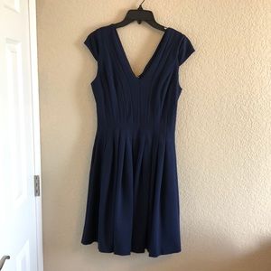 Navy blue Cap Sleeve A-line Dress with pockets